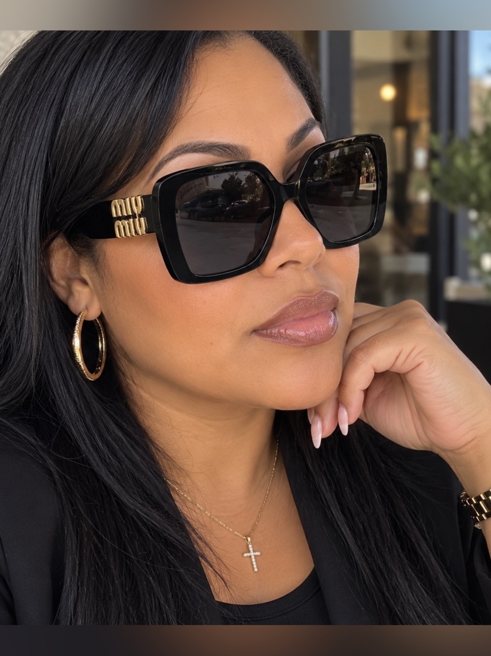 Miu Miu Black Rectangular Sunglasses